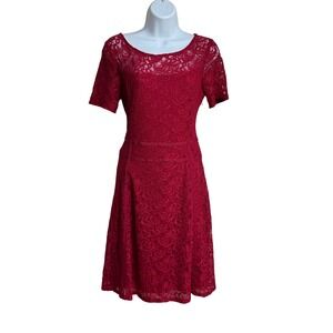 Laundry by Design Womens Red Lace Short Sleeve Fit Flare Dress Size 6 N3H13D14